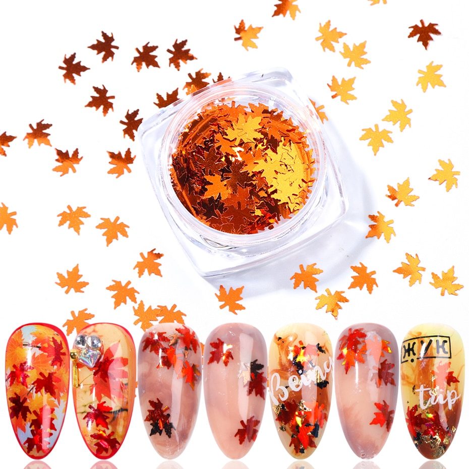 Gradient Maple Leaf Nail Sequins – Autumn Nail Art Decoration